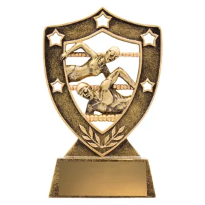 Gold swim gold shield with resin construction