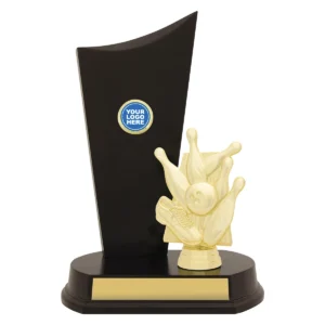 Gold tenpin timber crest with plastic / timber construction