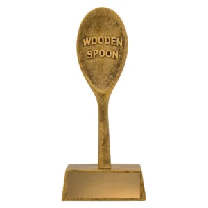 Gold the wooden spoon trophy with resin construction