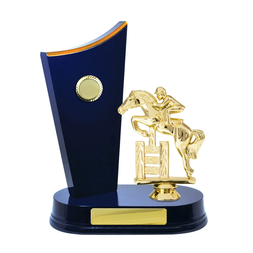 Blue / gold timber buildup horses male with plastic / timber construction