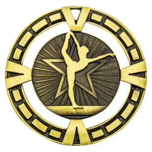 Gold varsity gymnastics with metal construction