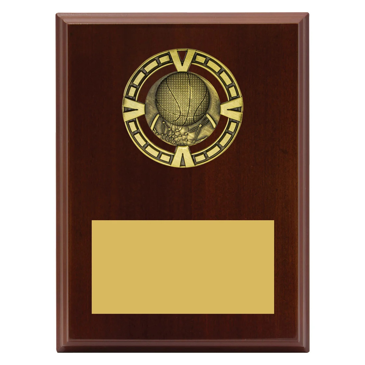 pv607-walnut Walnut varsity plaque - basketball with timber / metal construction