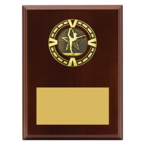 Walnut varsity plaque - gymnastics with timber / metal construction