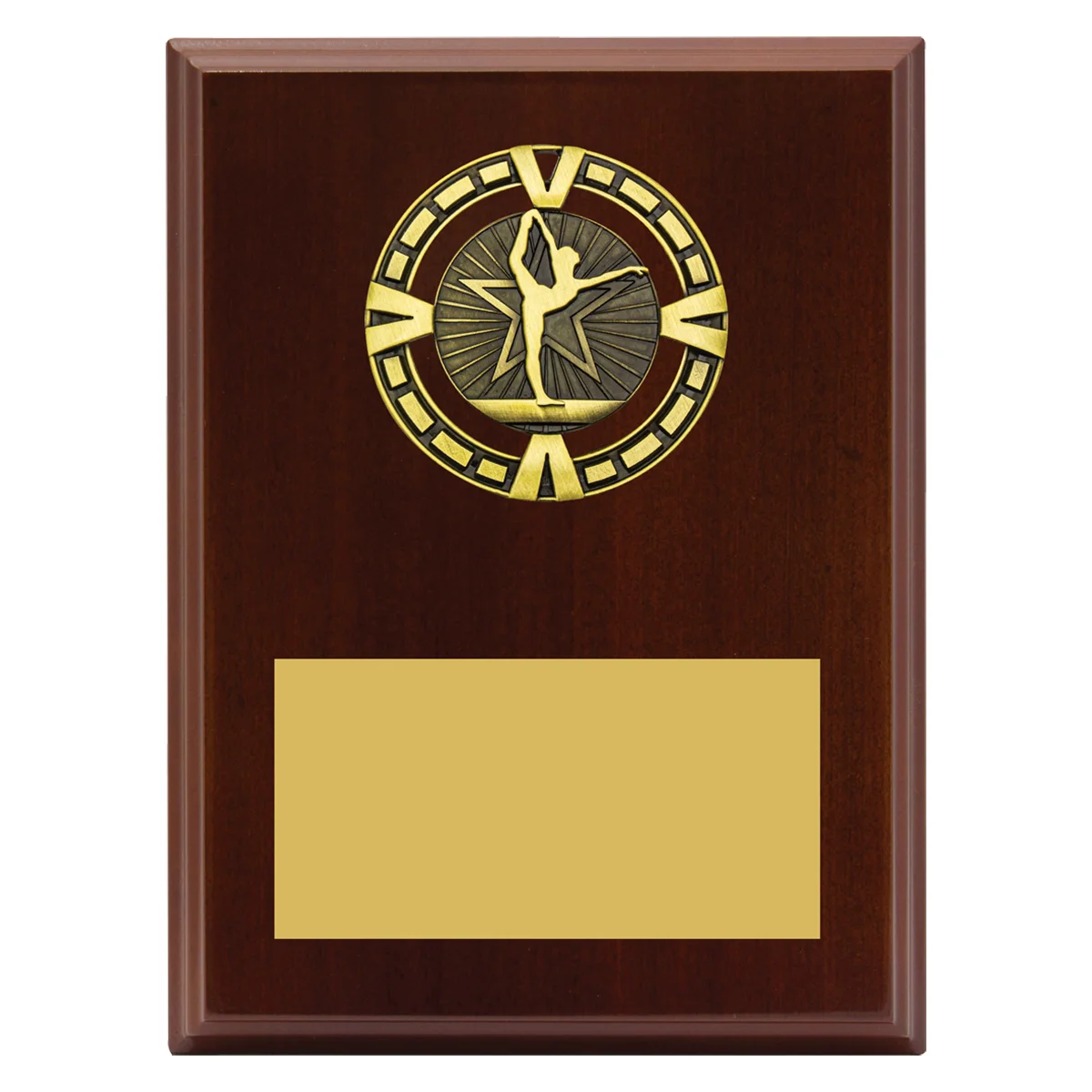 pv614-walnut Walnut varsity plaque - gymnastics with timber / metal construction