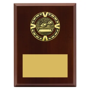 Walnut varsity plaque - swim with timber / metal construction