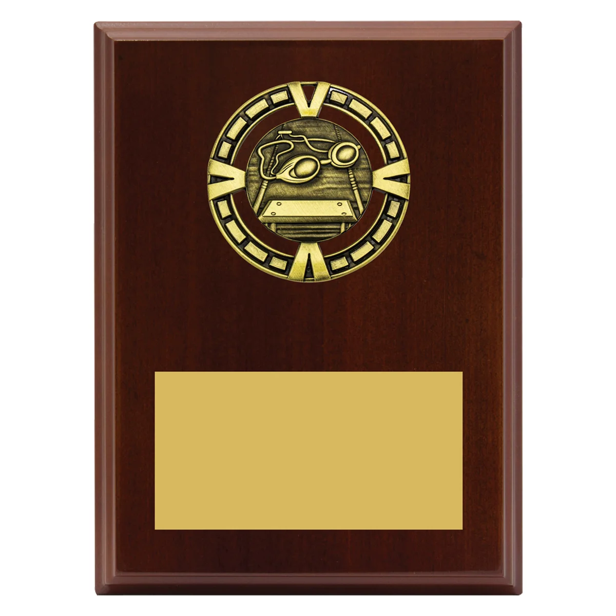 pv602-walnut Walnut varsity plaque - swim with timber / metal construction