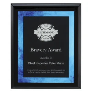 Blue vivid blue plaque with acrylic / timber construction