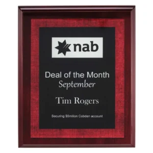 Red vivid red plaque with acrylic / timber construction