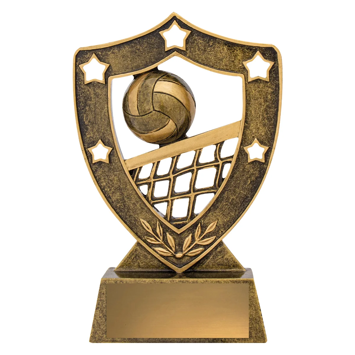 13527-gold Gold volleyball gold shield with resin construction