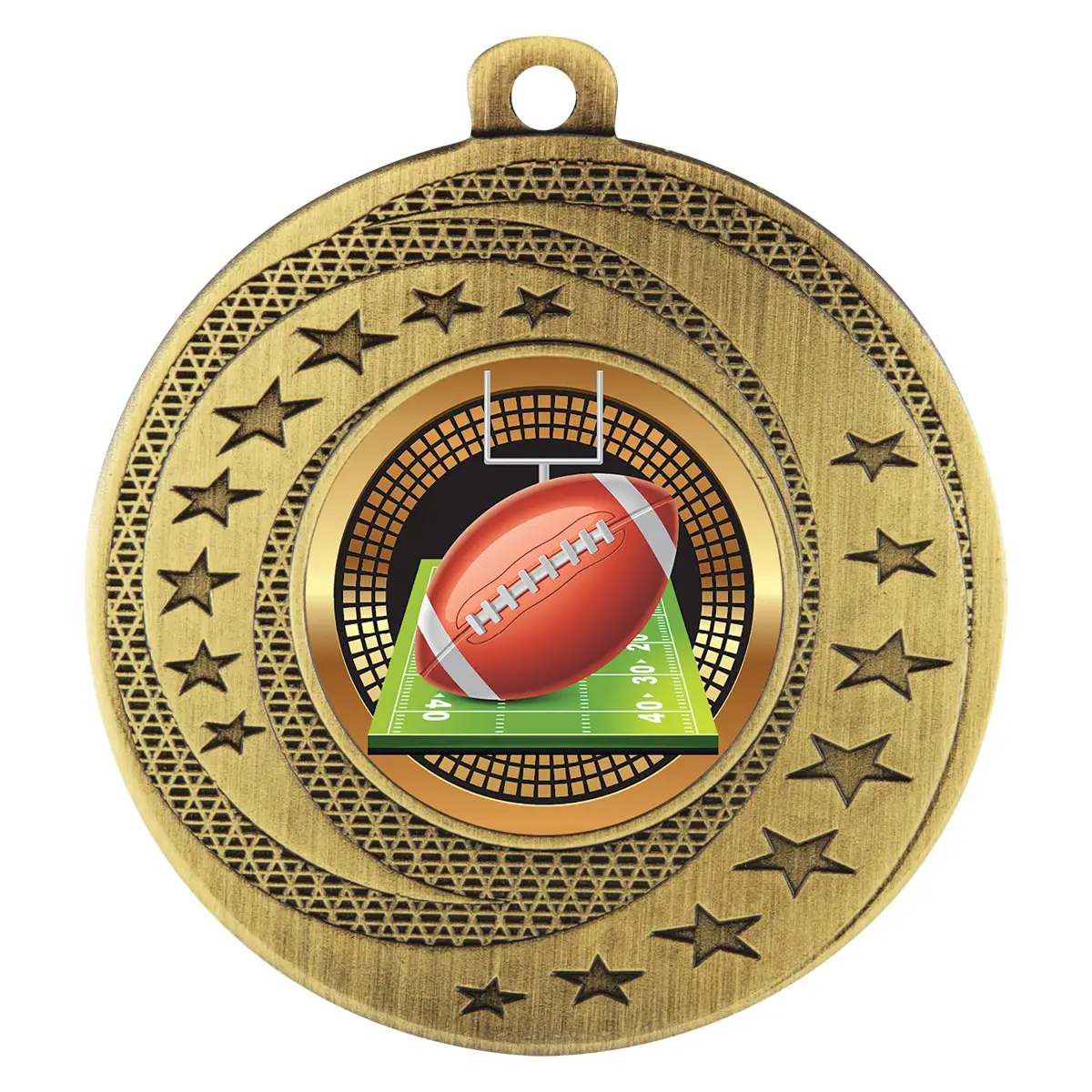 Gold wayfare medal - american football with metal construction