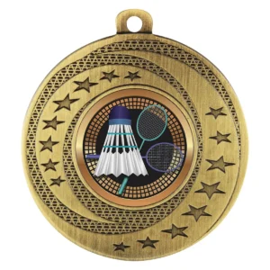 Gold wayfare medal - badminton with metal construction
