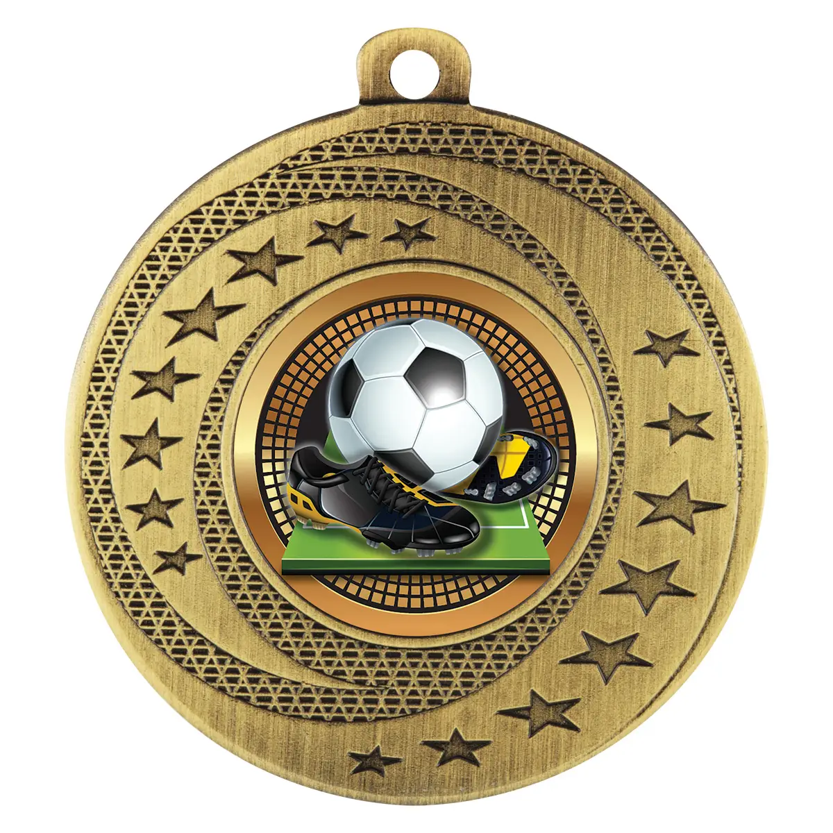 bsw104g-gold Gold wayfare medal - football with metal construction