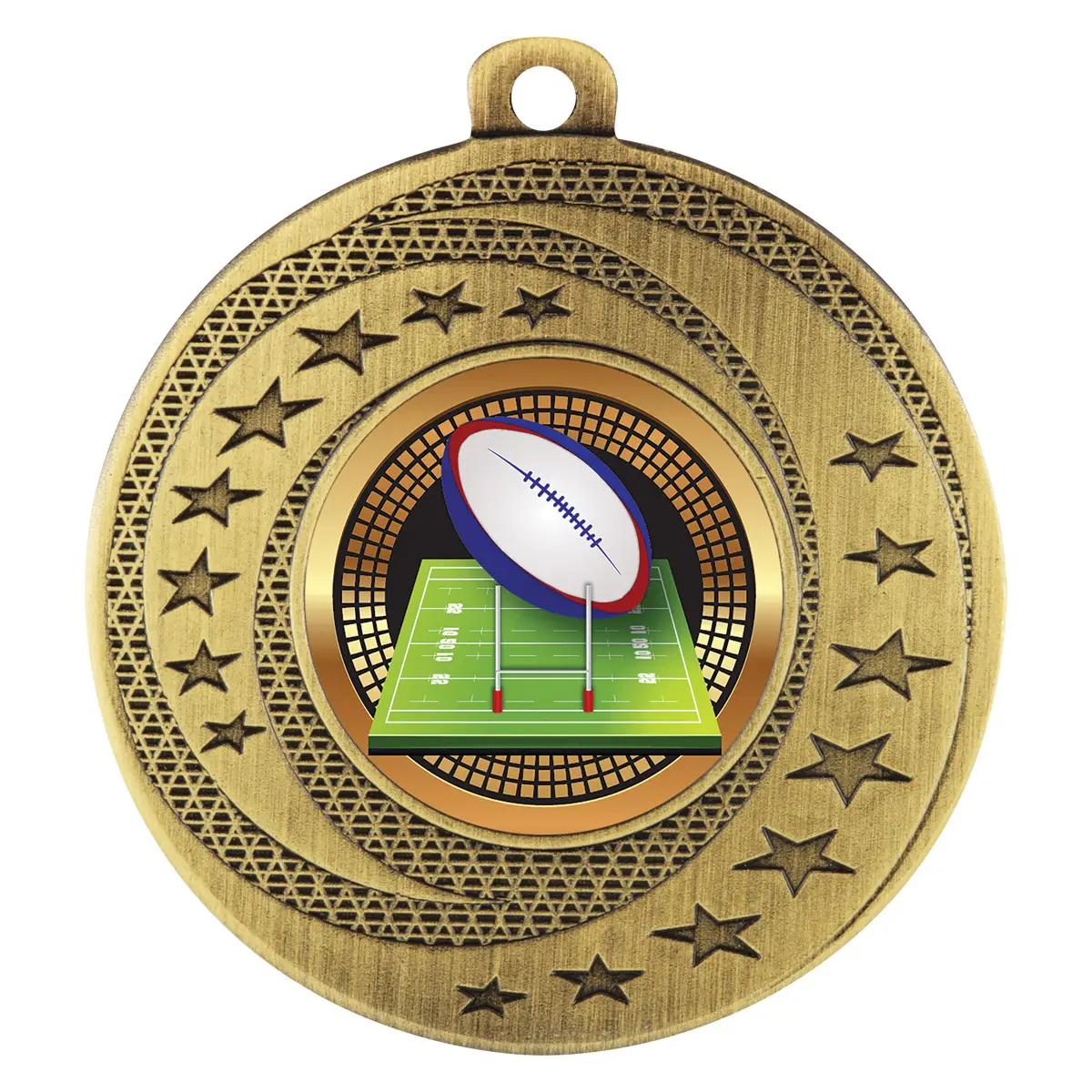bsw139g-gold Gold wayfare medal - rugby with metal construction