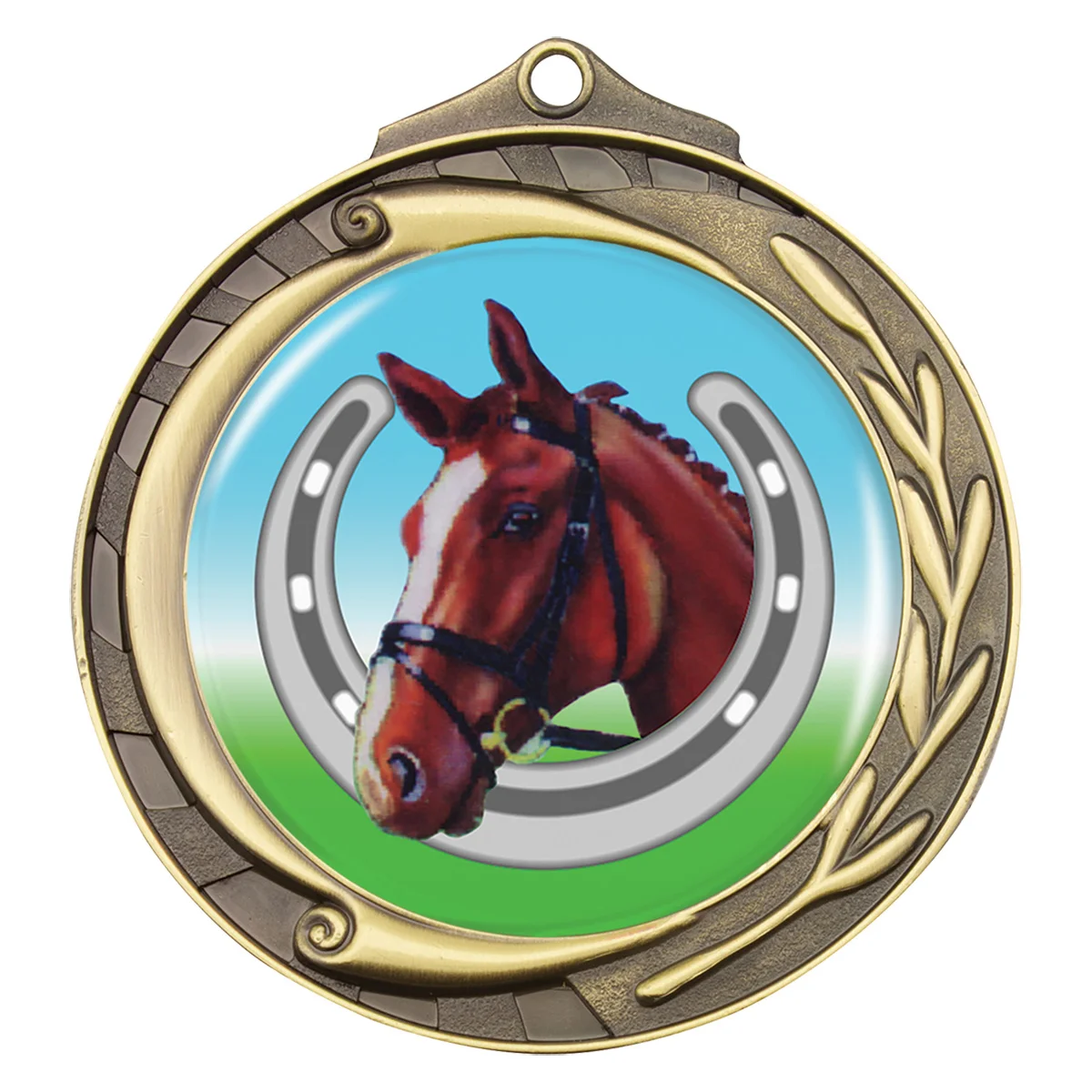wmk99g-gold Gold wreath - horse with metal construction