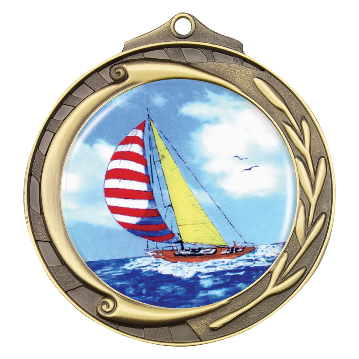 wmk147g-gold Gold wreath - sailing with metal construction