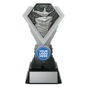 black and silver trophy for lamp and books insert