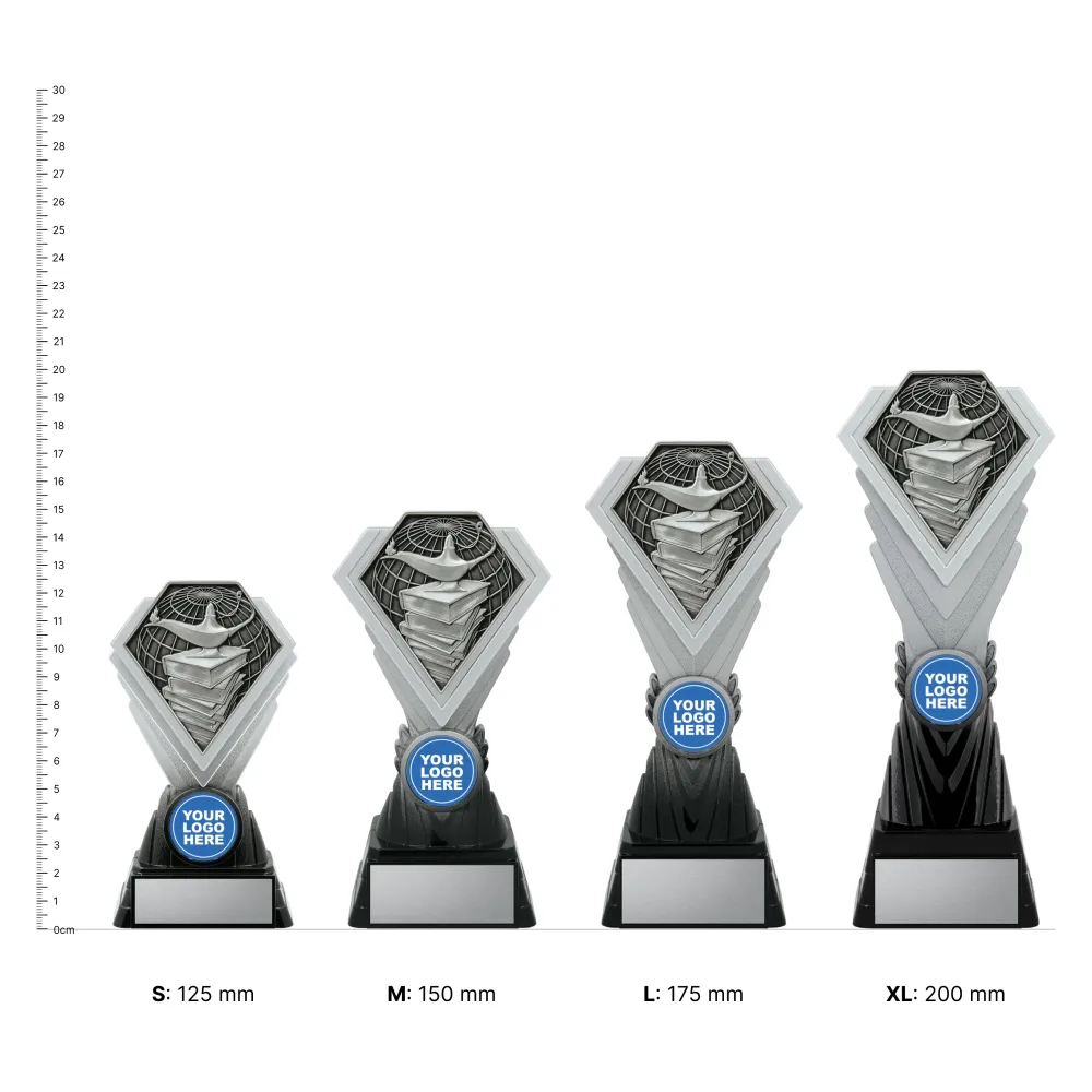 Academic Diamond Silver Academic Diamond Silver trophies next to ruler