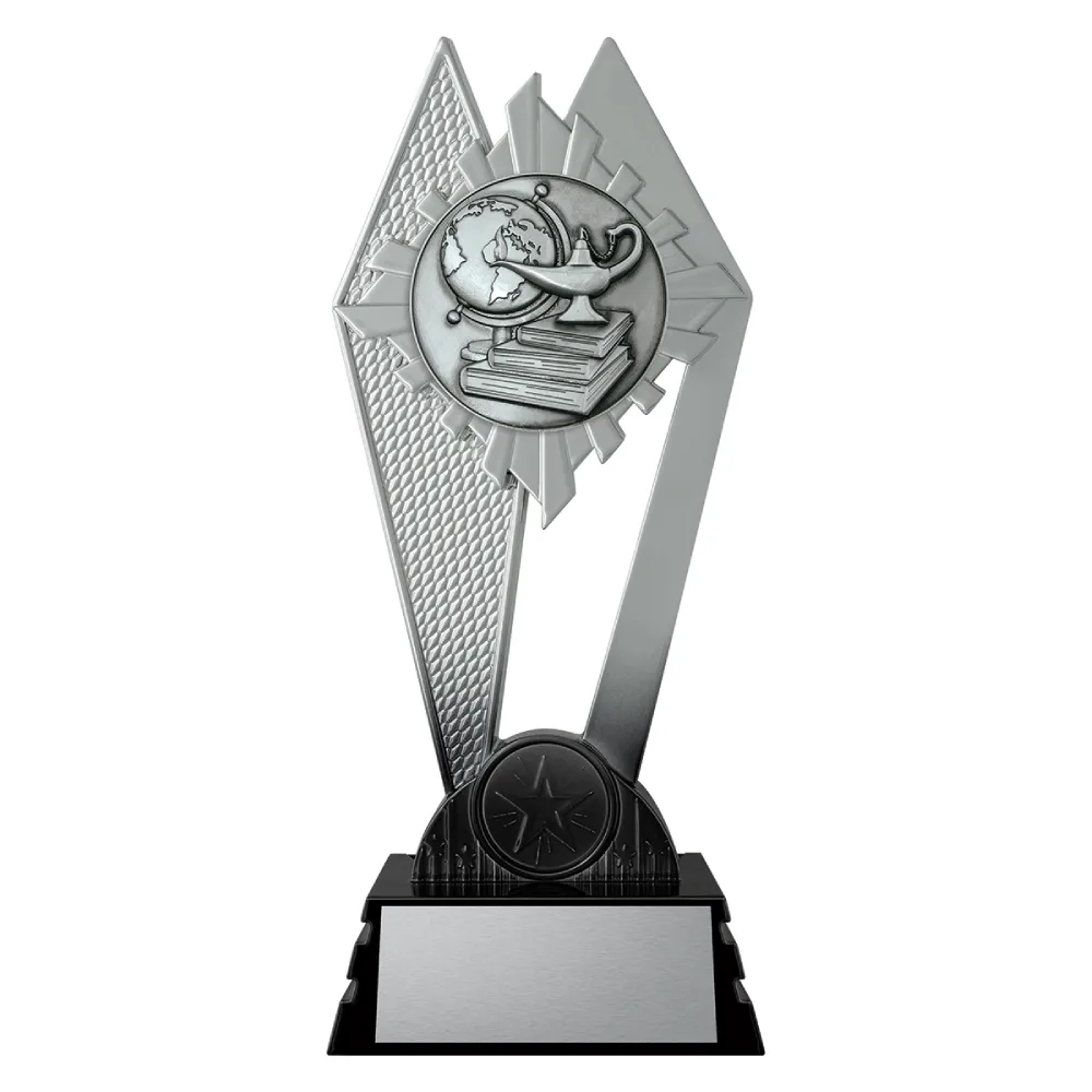 Academic Nighthawk medium black and silver trophy with lamp, books and globe