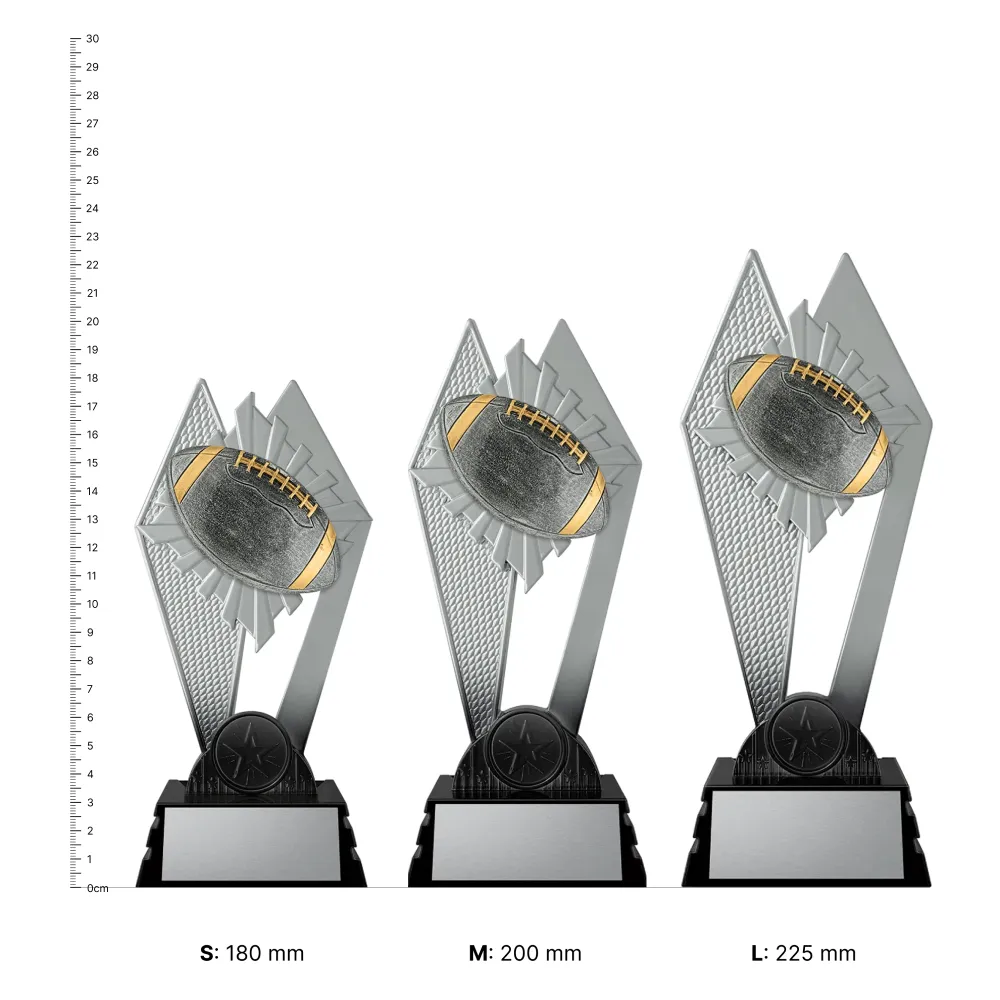 American Football Shadowcrest American Football Shadowcrest trophies next to ruler