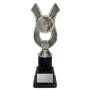 archery trophy with target and arrows on a black base.