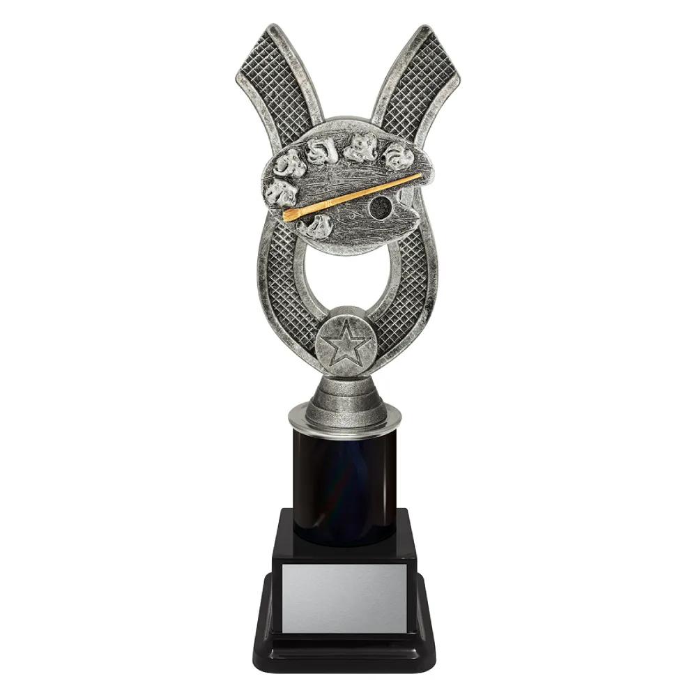 Art Anchor medium Art trophy with artist palette and paintbrush on a black base.