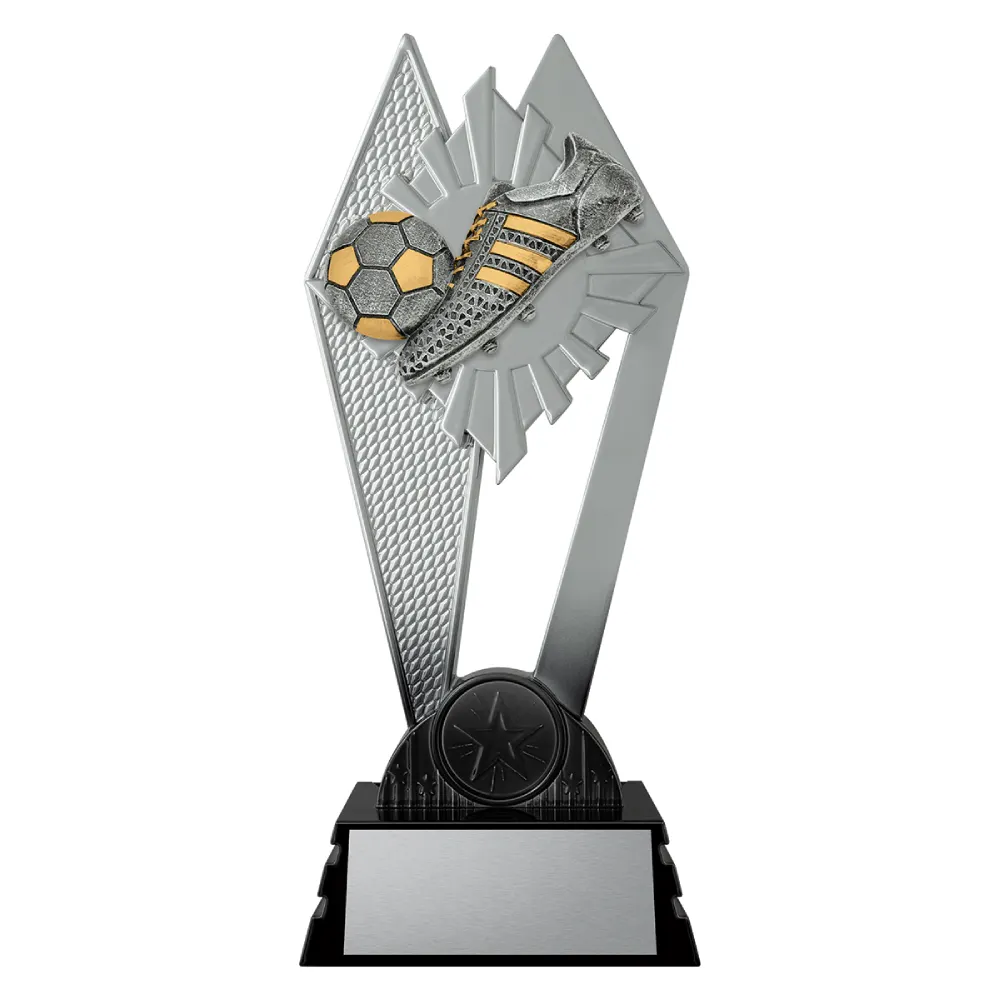 Boot & Ball Shadowcrest medium black and silver trophy with boot and ball soccer