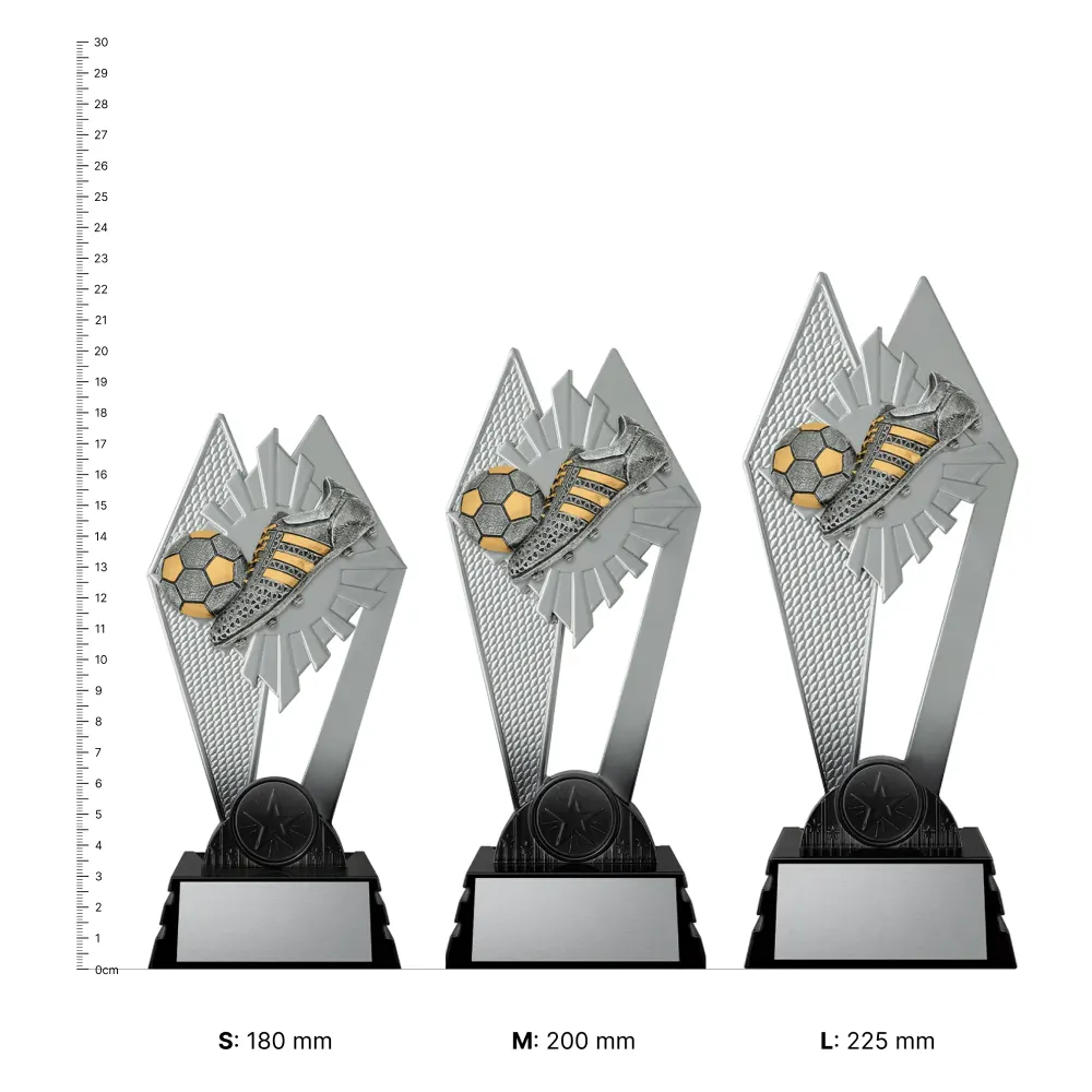 Boot and Ball Shadowcrest Boot and Ball Shadowcrest trophies next to ruler