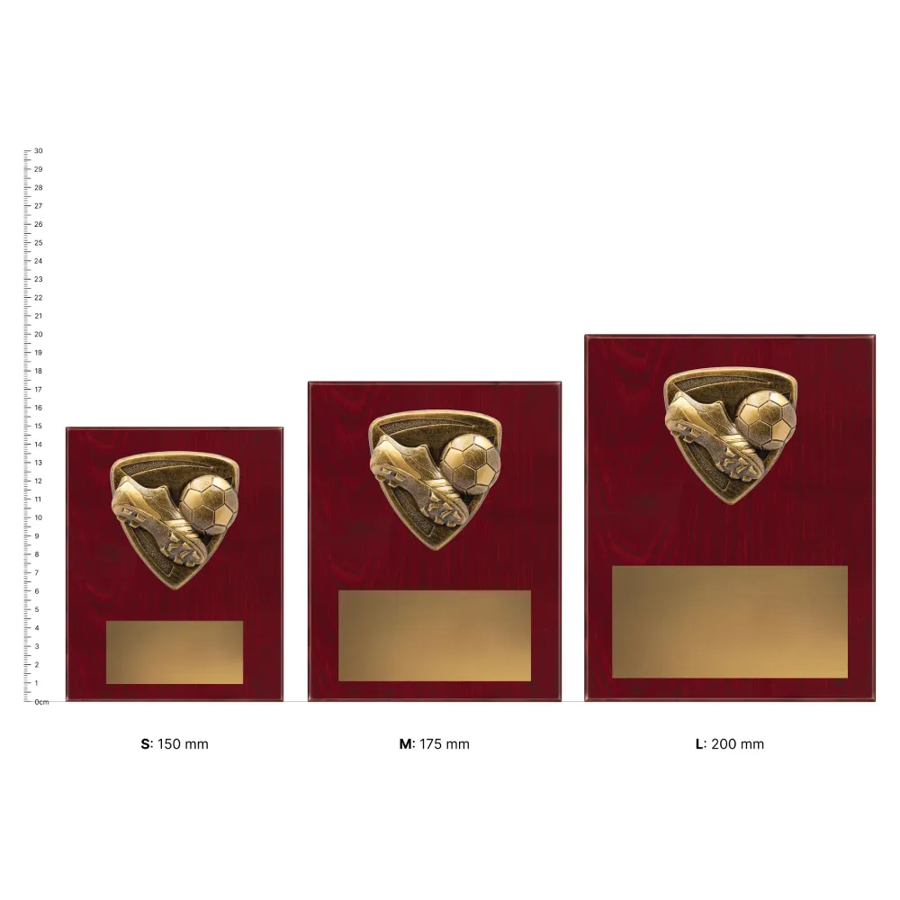 Football Nova Plaque trophies next to ruler