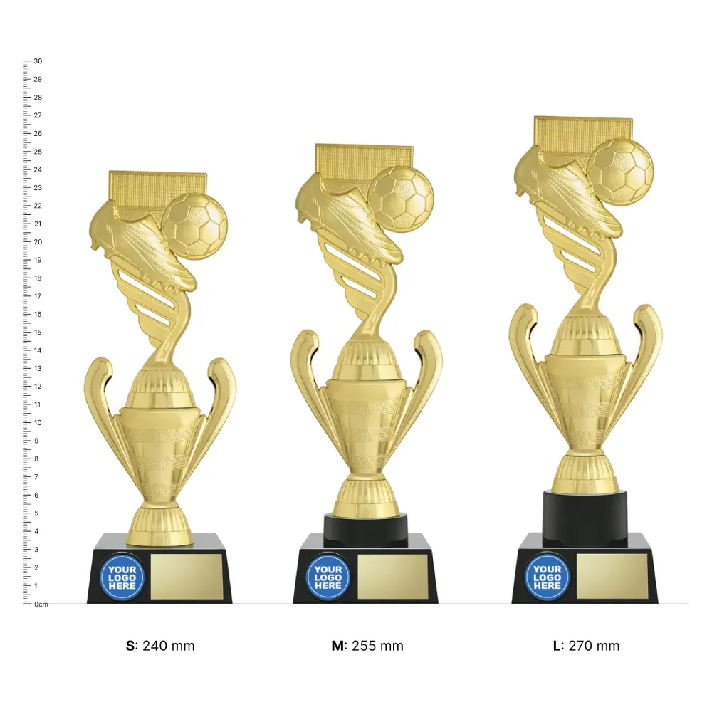 Football Podium trophies next to ruler