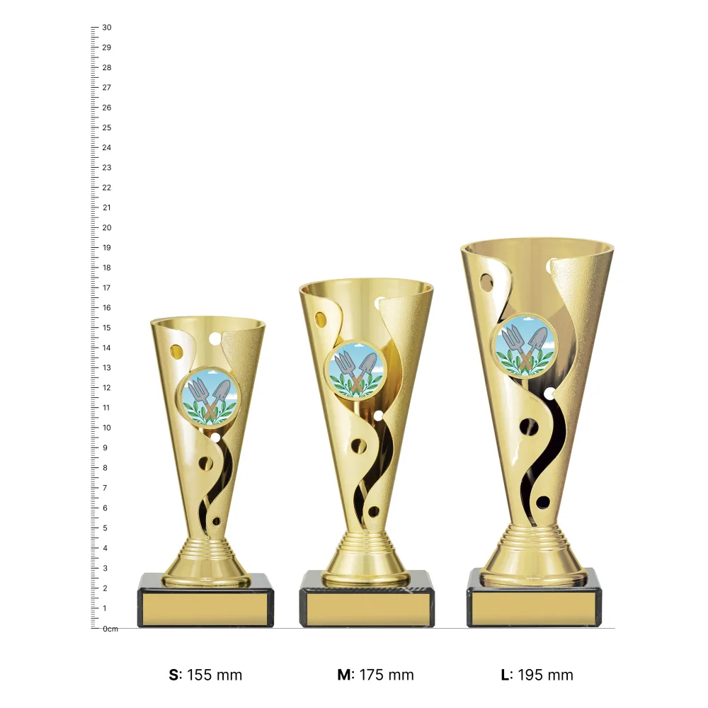 Gardening Carnival Cup Gardening Carnival Cup trophies next to ruler