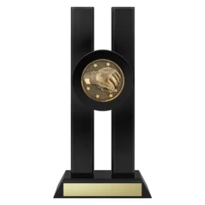 mma trophy with glove and stars emblem on a black base.