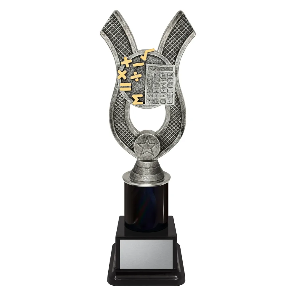 Maths Anchor medium Math trophy with calculator and maths symbols on a black base.