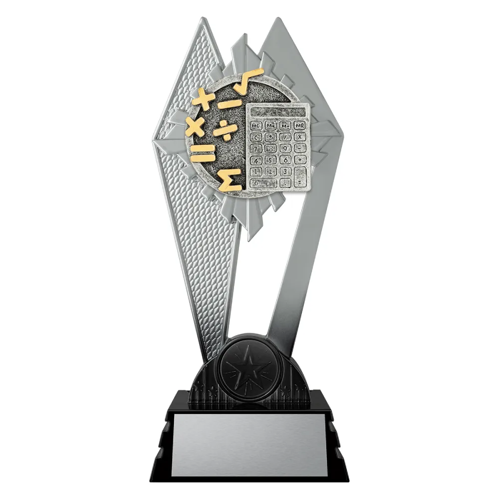 Maths Shadowcrest medium black and silver trophy with maths symbols and calculator