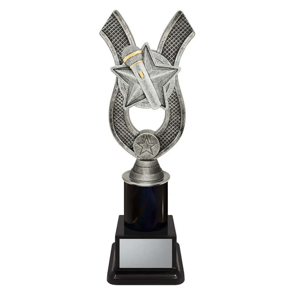 Public Speaking Anchor medium Public speaking trophy with microphone and star on a black base.