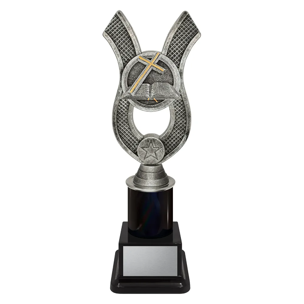 Religion Anchor medium Religious studies trophy with cross and open Bible on a black base.