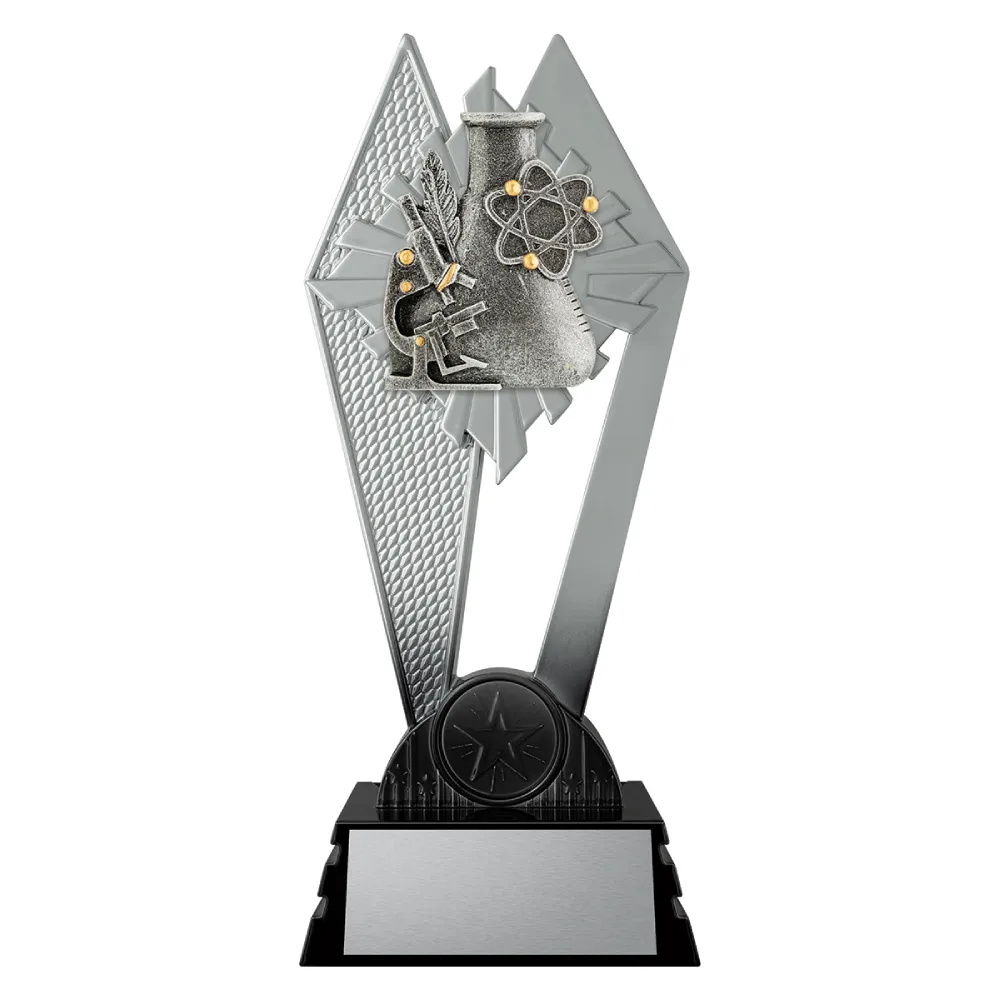 Science Shadowcrest medium black and silver trophy with flask and items