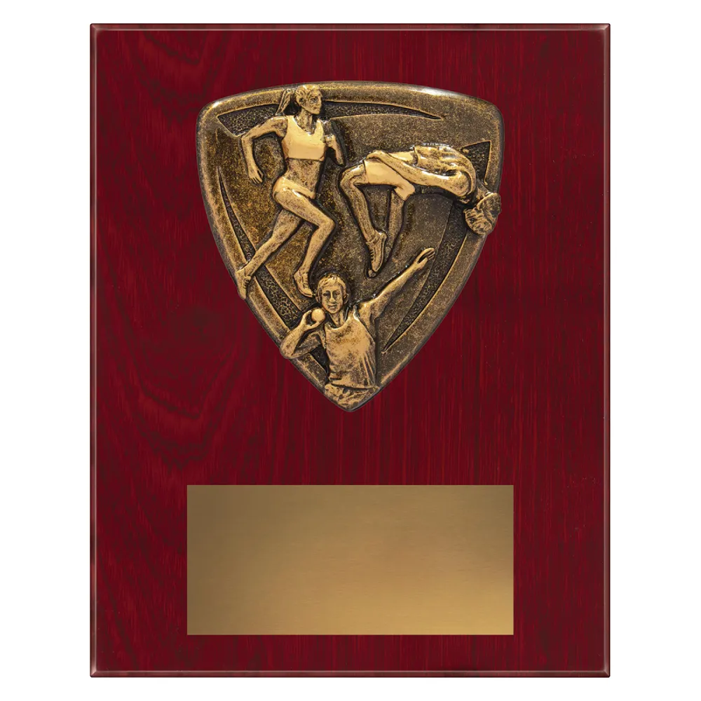 Track & Field Nova Plaque small cross country plaque with athletes emblem on a wooden plaque.