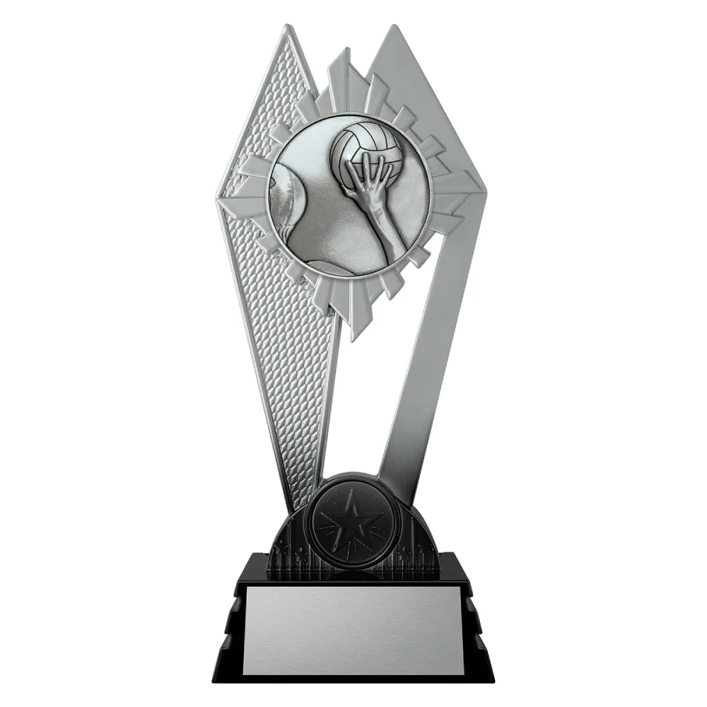 Water Polo Nighthawk medium black and silver trophy with player holding ball water polo