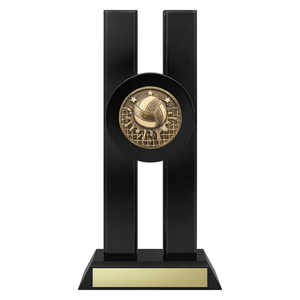 Water Polo Spotlight water polo trophy with ball, net and stars emblem on a black base.
